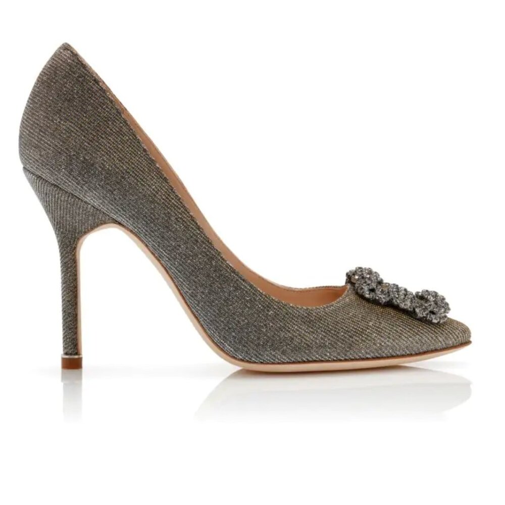 NWT Manolo Blahnik  Dark Gold Glitter Jewel Buckle Pumps 115mm (EU34.5) - Picture 2 of 10